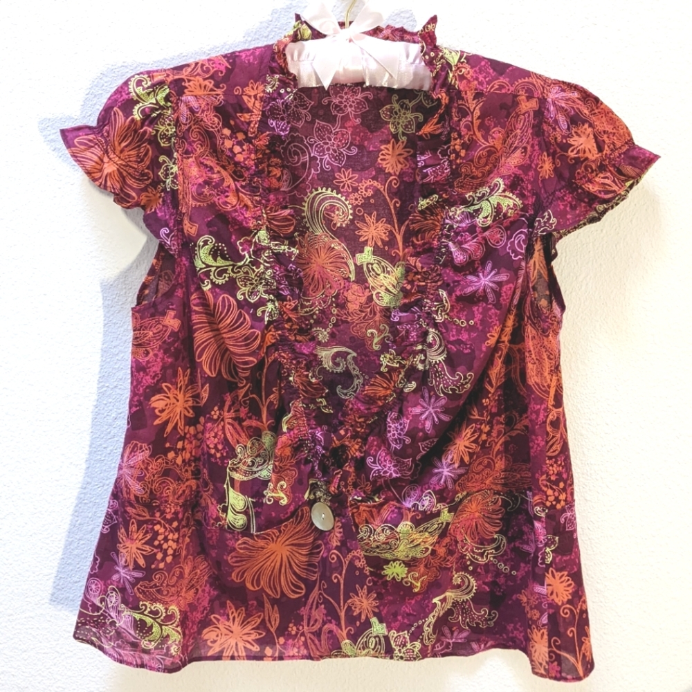 DKNY Jeans Y2k/2000s short cardigan floral tie dye print EUC size Medium